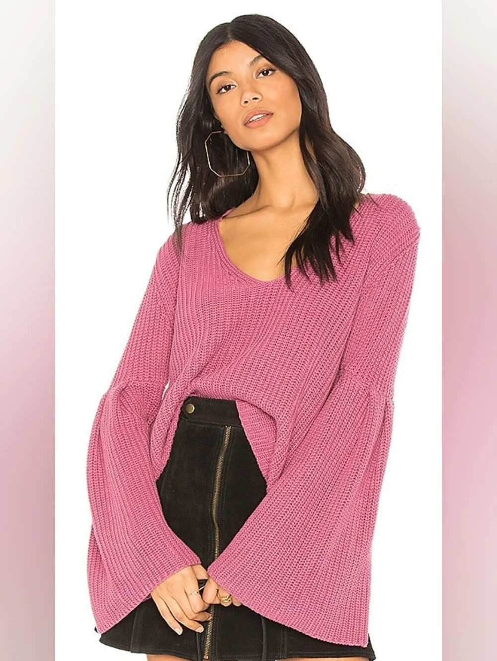 Free People Damsel Pullover Sweater Rose Pink Bell Sleeve Small